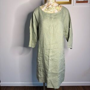 RoseMarine 100% Linen Made In Italy Sage Green Midi Length Shift Dress Small